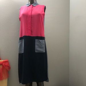 Lacoste Color block silk sleeveless shirt dress